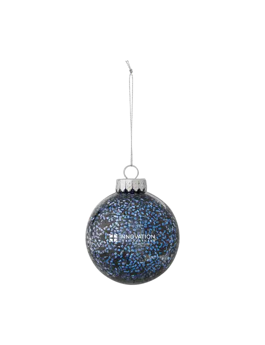 Dark Blue Shimmer Sphere Ornament w/Innovation Care Partners Logo