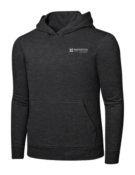 Dark Heather Grey 7.8 oz Ring Spun Hooded Sweatshirt w/Innovation Care Partners Logo