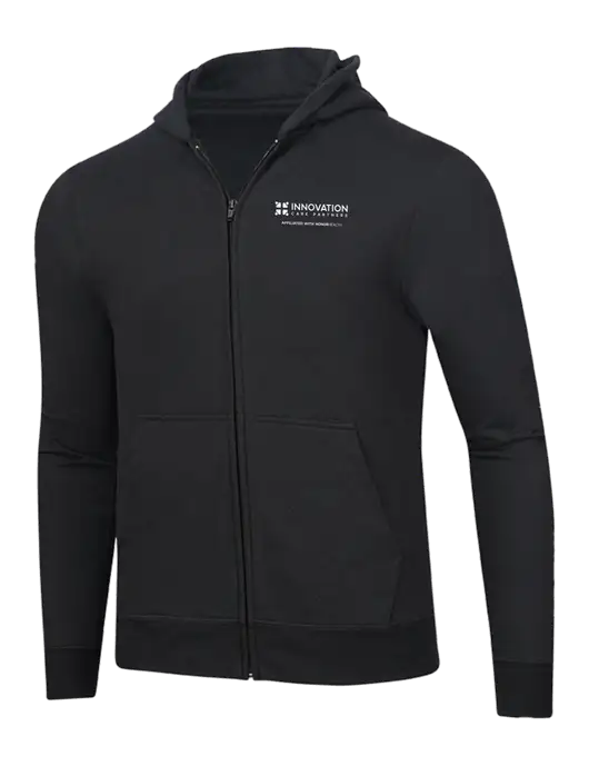 Jet Black 8.5 oz Ring Spun Zip Hooded Sweatshirt w/Innovation Care Partners Logo