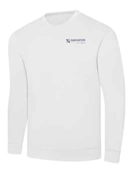 White 7.8 oz Ring Spun Crew Sweatshirt w/Innovation Care Partners Logo