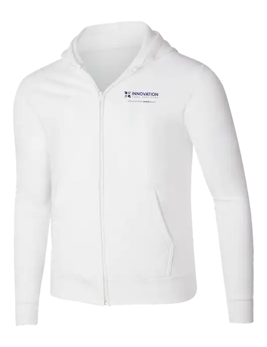 White 8.5 oz Ring Spun Zip Hooded Sweatshirt w/Innovation Care Partners Logo