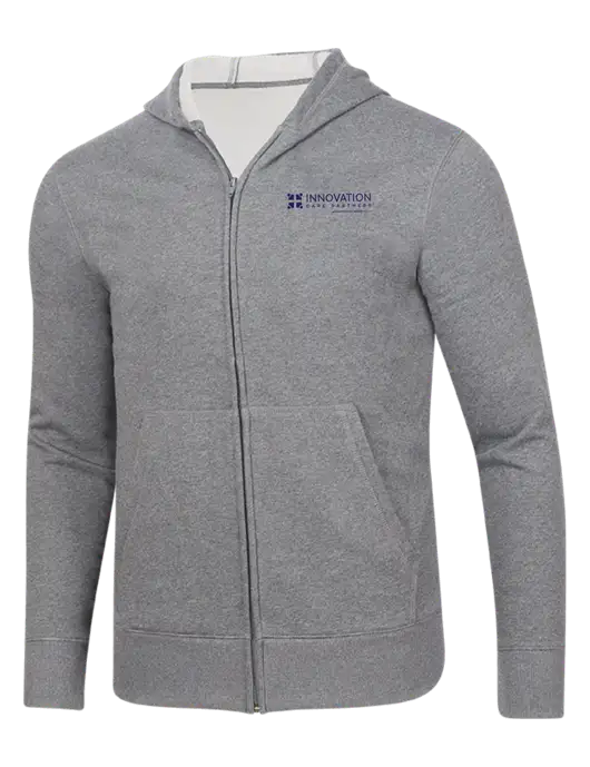 Full-Zip Medium Grey Heather Heavyweight Hooded Sweatshirt w/Innovation Care Partners Logo