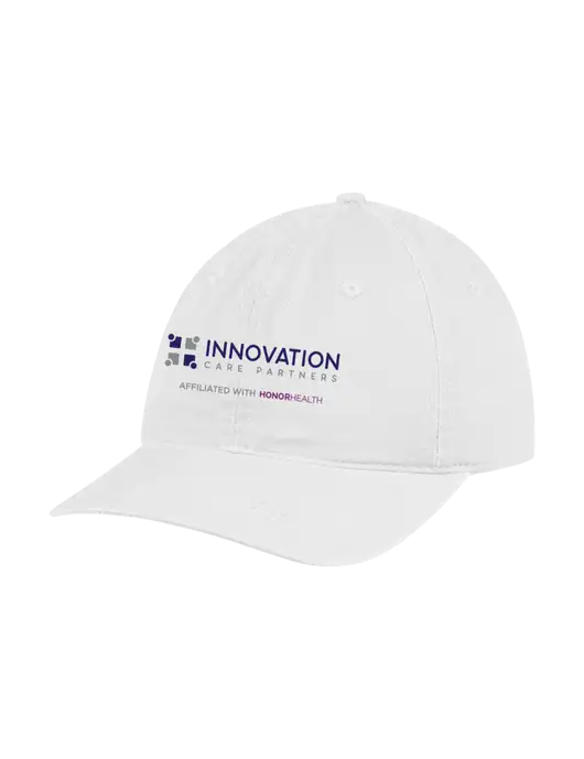 Garment Washed Unstructured Twill White Cap w/Innovation Care Partners Logo