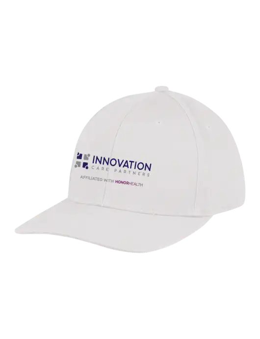 Premium Modern Structured Twill White Snapback Cap w/Innovation Care Partners Logo