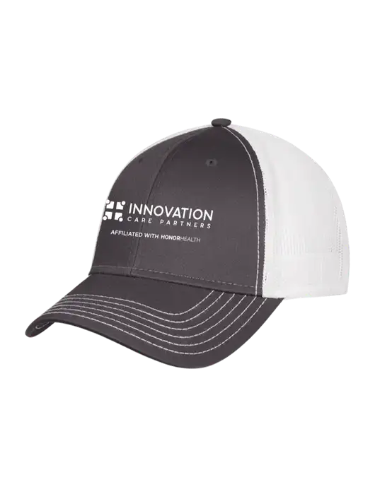 Dark Grey/White Mesh Trucker Cap Snap Back w/Innovation Care Partners Logo