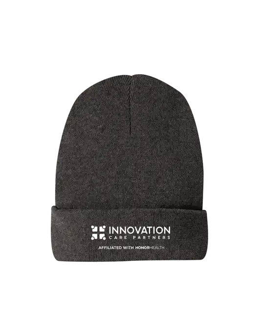 Recycled Charcoal Heather Beanie w/Innovation Care Partners Logo