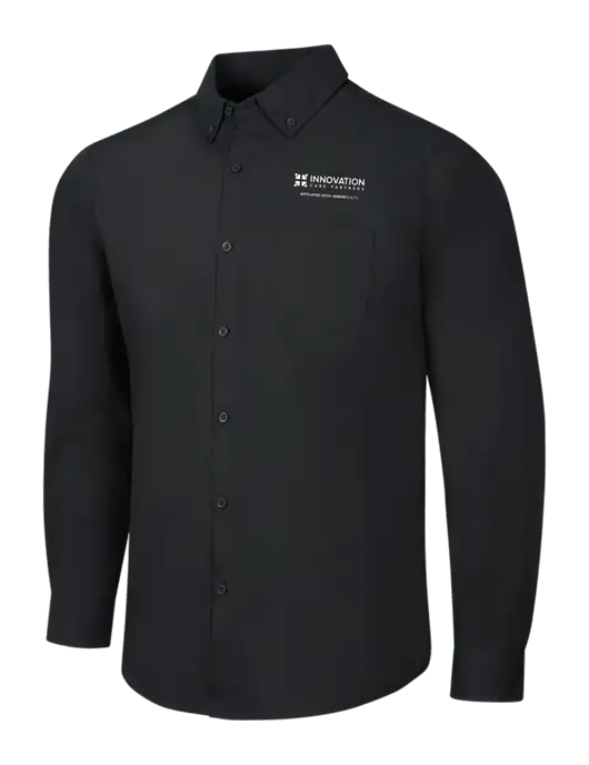 Black Long Sleeve Carefree Poplin Shirt w/Innovation Care Partners Logo