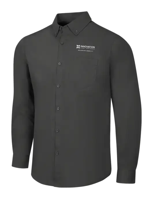 Dark Grey Long Sleeve Carefree Poplin Shirt w/Innovation Care Partners Logo