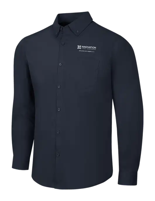 Navy Long Sleeve Carefree Poplin Shirt w/Innovation Care Partners Logo