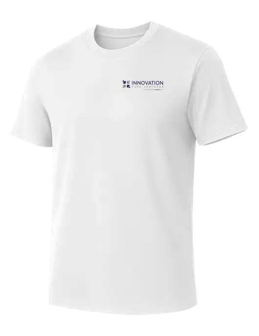 Allmade Bright White Organic Cotton Tee w/Innovation Care Partners Logo
