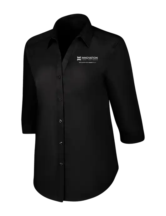 Womens Black 3/4 Sleeve Carefree Poplin Shirt w/Innovation Care Partners Logo