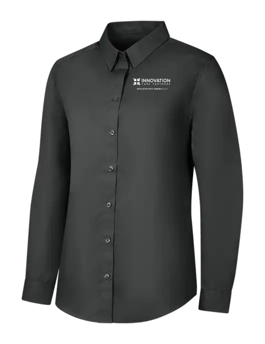 Womens Dark Grey Long Sleeve Carefree Poplin Shirt w/Innovation Care Partners Logo