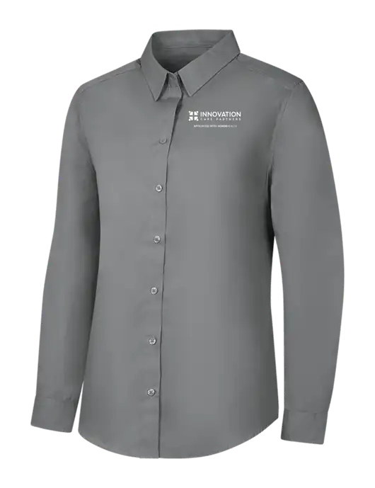 Womens Medium Grey Long Sleeve Carefree Poplin Shirt w/Innovation Care Partners Logo