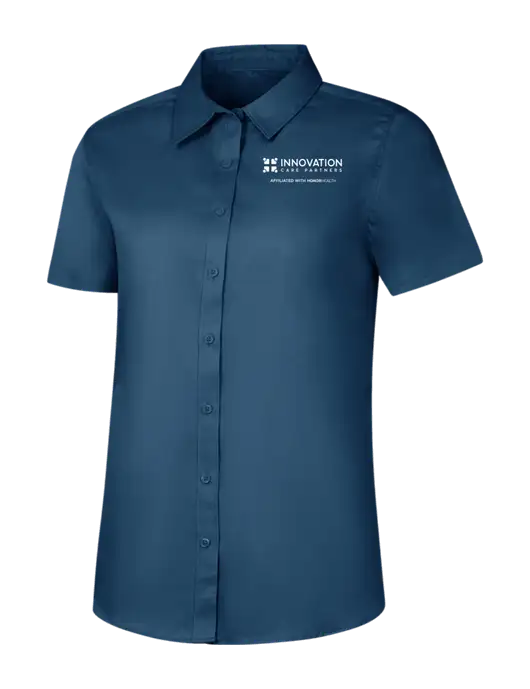 Womens Light Navy Short Sleeve Superpro React Twill Shirt w/Innovation Care Partners Logo