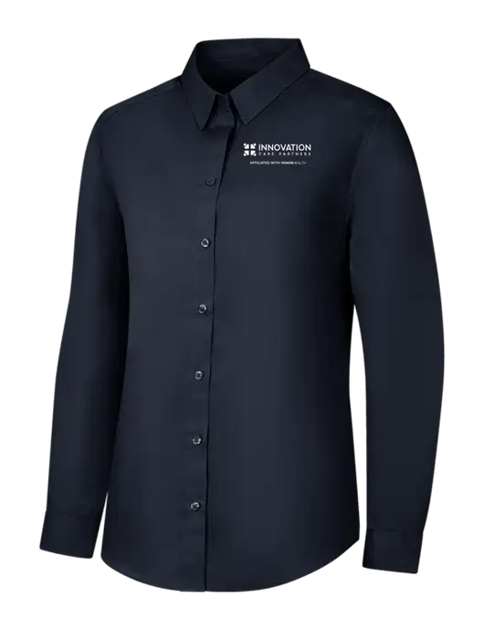Womens River Blue Navy Long Sleeve Carefree Poplin Shirt w/Innovation Care Partners Logo