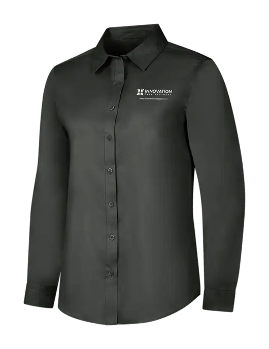 Dark Grey Womens Long Sleeve Superpro React Twill Shirt w/Innovation Care Partners Logo
