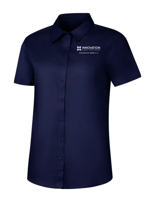 Womens Navy Short Sleeve Superpro React Twill Shirt w/Innovation Care Partners Logo