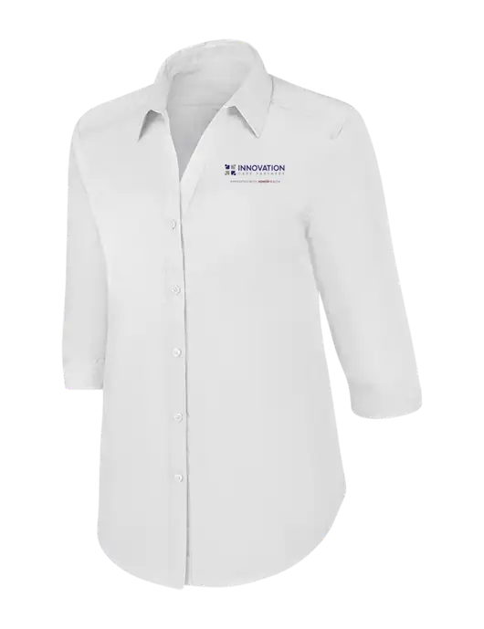Womens White 3/4 Sleeve Carefree Poplin Shirt w/Innovation Care Partners Logo