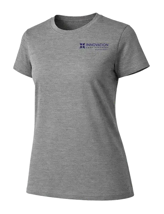 Womens Ring Spun Light Grey Heather 4.5 oz T-Shirt w/Innovation Care Partners Logo