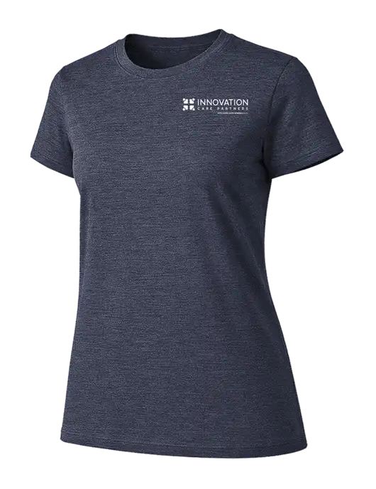 Womens Ring Spun Heather Navy 4.5 oz T-Shirt w/Innovation Care Partners Logo