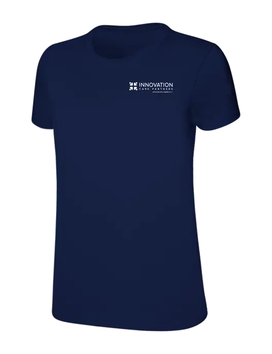 Womens Ring Spun Navy 4.5 oz T-Shirt w/Innovation Care Partners Logo