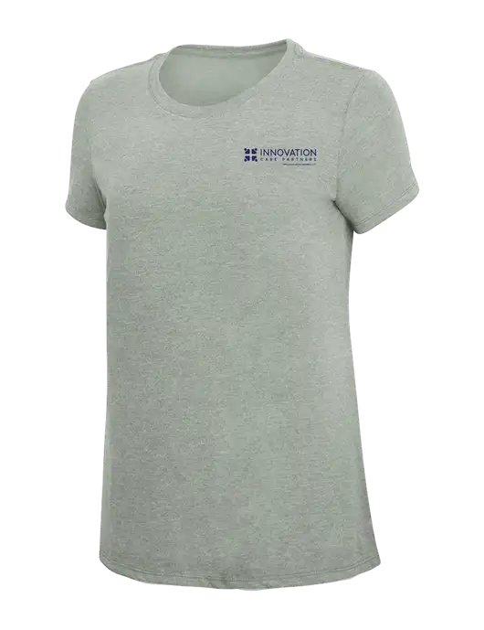 Womens Simply Soft Heathered Light Grey 4.5oz Poly/Combed Ring Spun Cotton T-Shirt w/Innovation Care Partners Logo