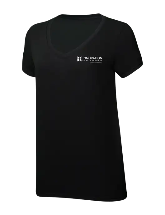 Womens Simply Soft V-Neck Black 4.5oz  Poly/Combed Ring Spun Cotton T-Shirt w/Innovation Care Partners Logo