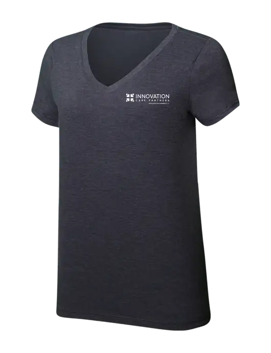 Womens Simply Soft V-Neck Heather Charcoal 4.5oz  Poly/Combed Ring Spun Cotton T-Shirt w/Innovation Care Partners Logo