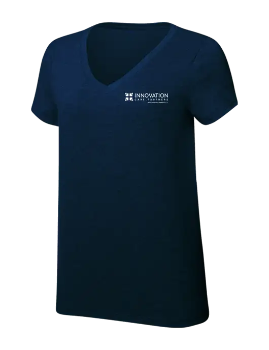 Womens Simply Soft V-Neck New Navy 4.5oz  Poly/Combed Ring Spun Cotton T-Shirt w/Innovation Care Partners Logo