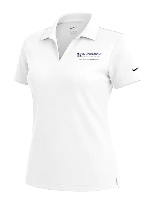NIKE White Womens Dri-Fit Micro Pique Polo w/Innovation Care Partners Logo