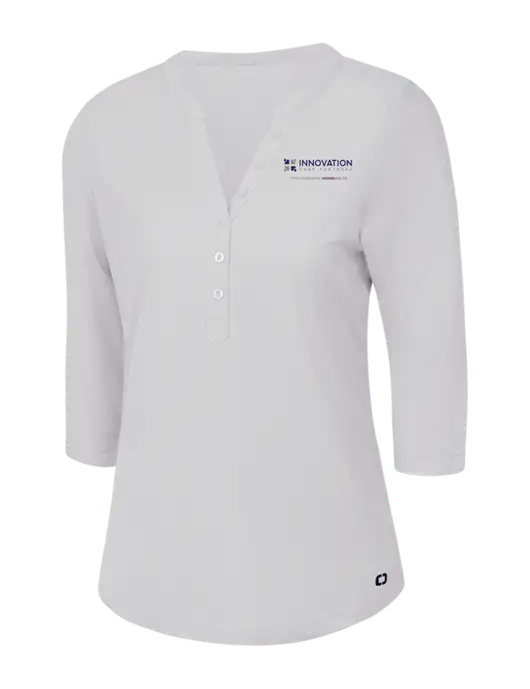 OGIO Bright White Jewel Henley w/Innovation Care Partners Logo