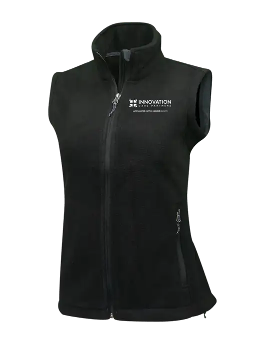 Womens Black Fleece Vest w/Innovation Care Partners Logo