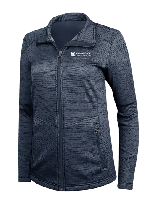 Navy Womens Digi Stripe Fleece Jacket w/Innovation Care Partners Logo
