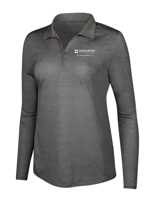 Dark Grey Heather Womens Posicharge Tri-Blend Wicking 1/4 Zip Pullover w/Innovation Care Partners Logo