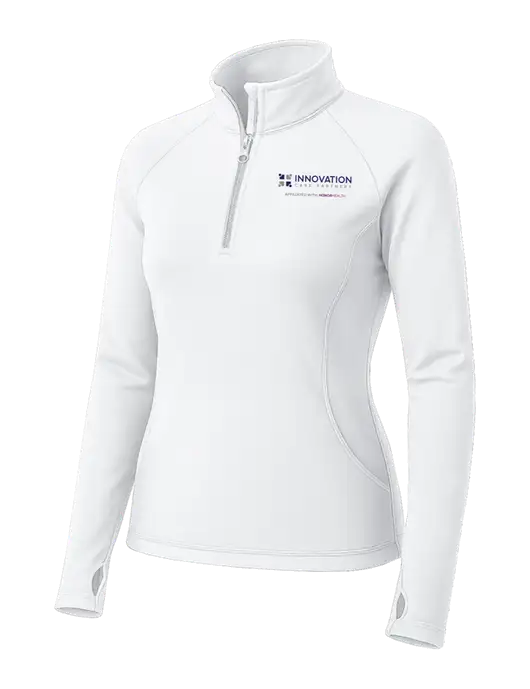 White Womens Sport Wick Stretch 1/4 Zip Pullover w/Innovation Care Partners Logo