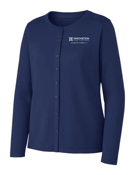Dress Blue Navy Womens Concept Stretch Button-Front Cardigan Sweater w/Innovation Care Partners Logo