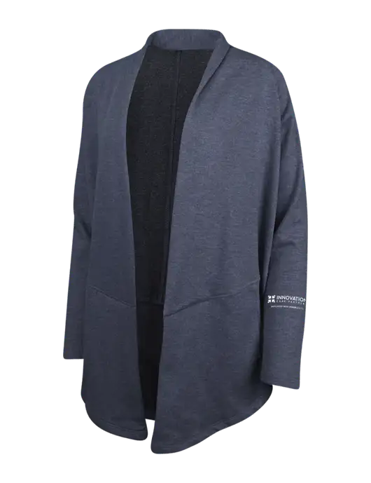 Estate Blue Heather/Charcoal Heather Womens Interlock Cardigan w/Innovation Care Partners Logo