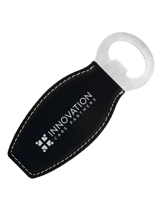 Black Leatherette Bottle Opener with Magnet w/Innovation Care Partners Logo