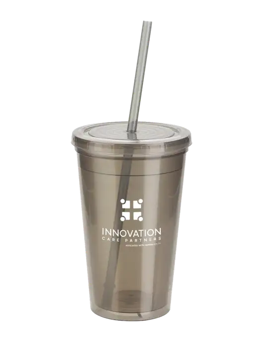 Sorrento Medium Grey 16 oz Tumbler with Lid & Straw w/Innovation Care Partners Logo