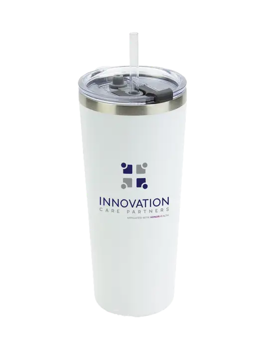 Brighton White 20 oz Insulated Tumbler & Straw w/Innovation Care Partners Logo