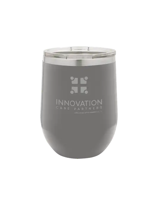 Polar Camel 12 oz Powder Coated Grey Vacuum Insulated Stemless Wine Tumbler w/Innovation Care Partners Logo
