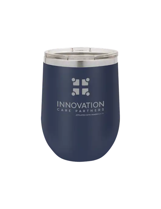 Polar Camel 12 oz Powder Coated Navy Vacuum Insulated Stemless Wine Tumbler w/Innovation Care Partners Logo