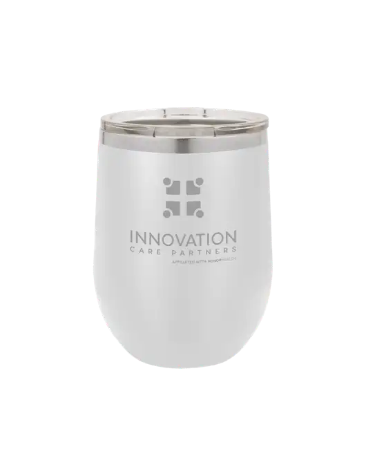 Polar Camel 12 oz Powder Coated White Vacuum Insulated Stemless Wine Tumbler w/Innovation Care Partners Logo