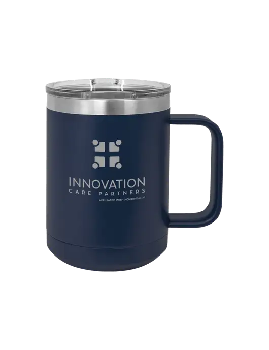 Polar Camel 15 oz Powder Coated Navy Vacuum Insulated Mug with Slider Lid w/Innovation Care Partners Logo