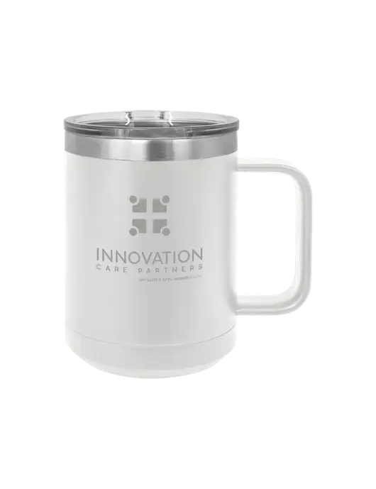 Polar Camel 15 oz Powder Coated White Vacuum Insulated Mug with Slider Lid w/Innovation Care Partners Logo