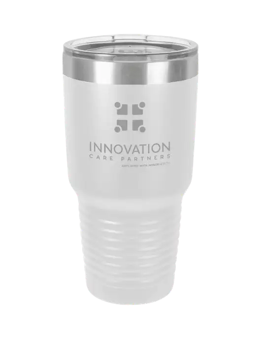 Polar Camel 30 oz Powder Coated White Vacuum Insulated Tumbler  w/Innovation Care Partners Logo