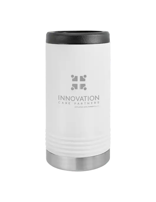 Polar Camel Powder Coated White Vacuum Insulated Slim Beverage Holder w/Innovation Care Partners Logo