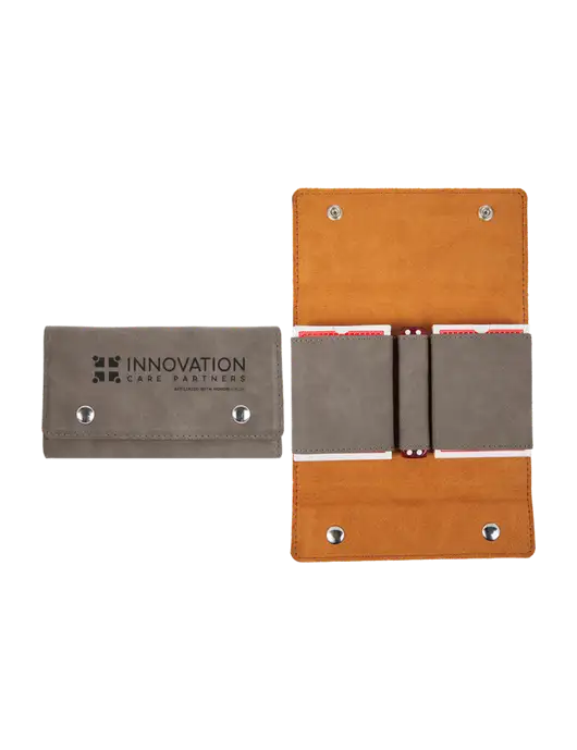 Grey Leatherette Card & Dice Set w/Innovation Care Partners Logo