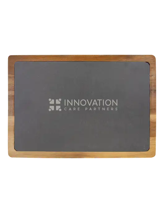 Acacia Wood/Slate Cutting Board, 13 x 9 w/Innovation Care Partners Logo