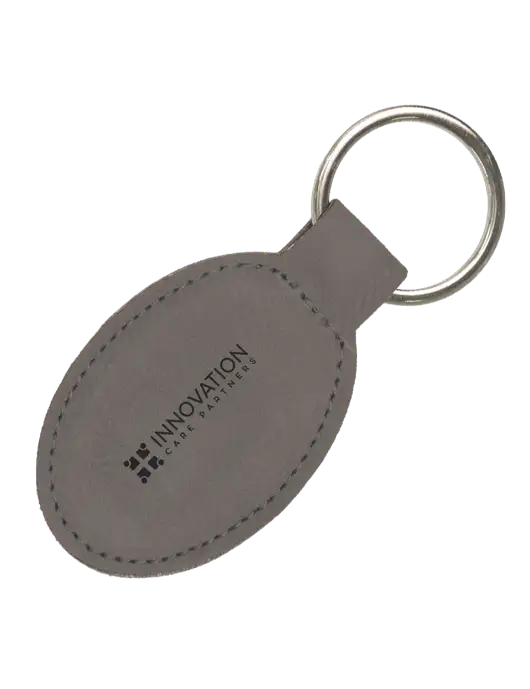 Grey Leatherette Oval Keychain w/Innovation Care Partners Logo